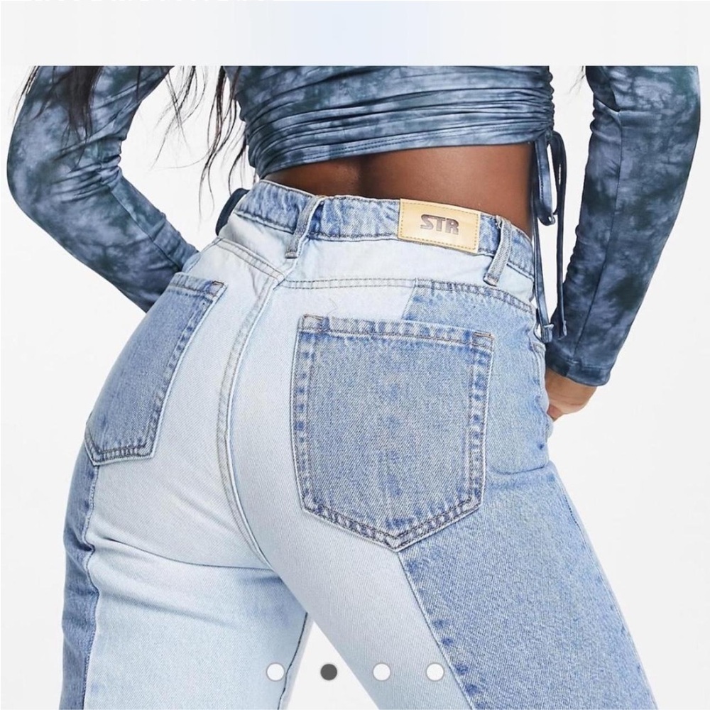 Stradivarius size 4 NWT straight leg contrast ASOS two tone jeans